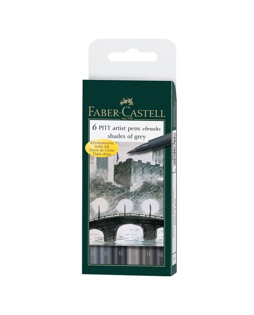 Estojo de 6 canetas de feltro PITT Artist Pen cinzentas Faber-Castell Cinzento-1