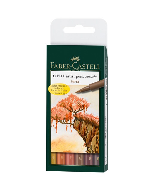 Estojo de 6 Canetas de Feltro PITT Artist Pen Terras Faber-Castell Multicolor Multicolor-1