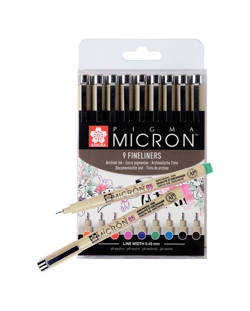 Imagen 0 de Pack de 9 Rotuladores Pigma Micrón de 0,5 Mm de Grosor de Diferentes Colores de Sakura Multicolor