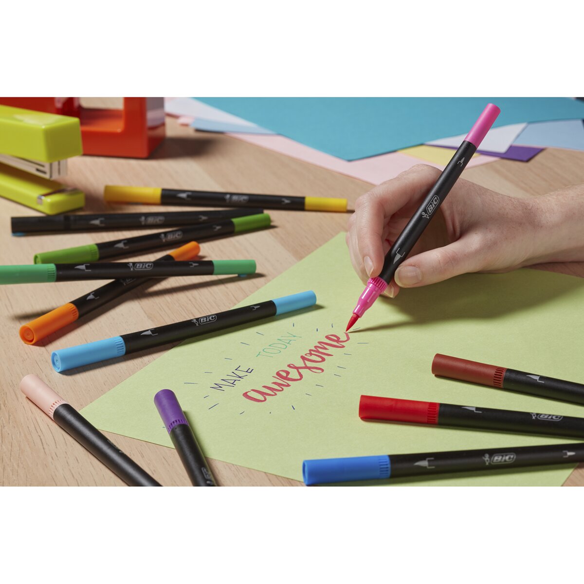 12 rotuladores de lettering de doble punta pincel y fina, surtido de colores BIC Intensity Multicolor-7