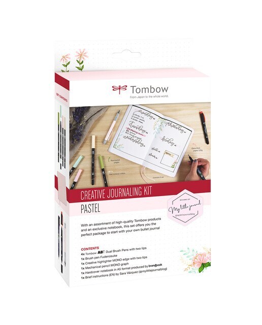 Kit Creativo Bullet Journal con Rotuladores y Libreta Modelo 1 Tombow Rosa Pastel