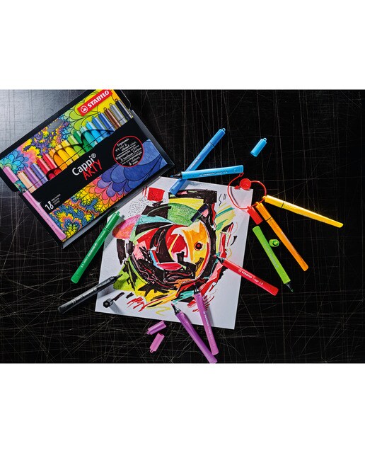 Estojo ARTY de 12 Canetas de Feltro com Argola na Tampa Cappi - Multicolor Multicolor-3