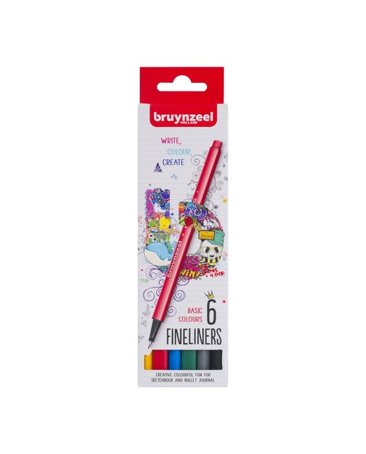 Conjunto de 6 Canetas de Feltro de Ponta Fina Cores Básicas - Multicolor Multicolor-1
