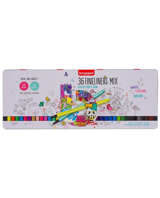 Caixa Metálica de 36 Canetas de Feltro de Ponta Fina - Multicolor Multicolor-1