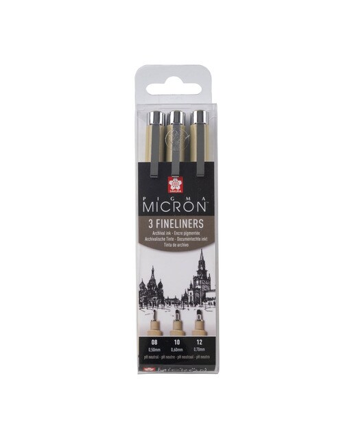 Conjunto de 3 Canetas de Feltro Calibradas Pigma Micron Diferentes Grossuras 08, 10 e 12 - Preto Preto-1