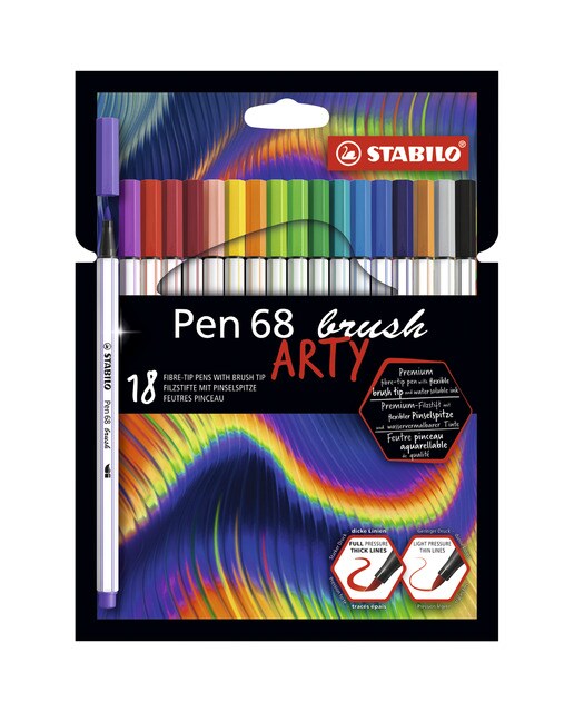 Imagen 0 de Pack ARTY de 18 Rotuladores Premium Punta de Pincel Pen 68 brush STABILO Multicolor