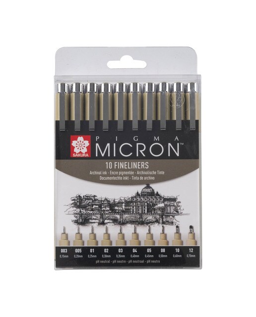 Conjunto de Dez Marcadores de Ponta Fina Pretos Pigma Micron - Multicolor 1