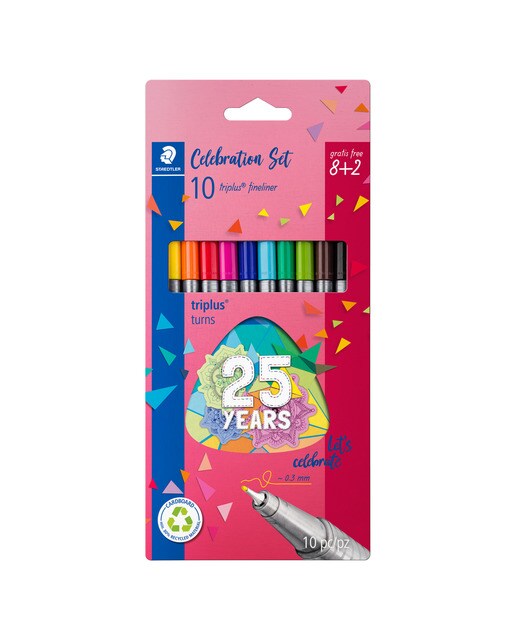 Pack de 10 Canetas de Feltro de Ponta Fina Triplus 25 Aniversário - Multicolor Multicolor-1