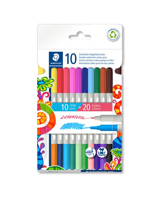 Pack 10 Canetas de Feltro Dupla Ponta e Dupla Cor 3280 - Multicolor Multicolor-1