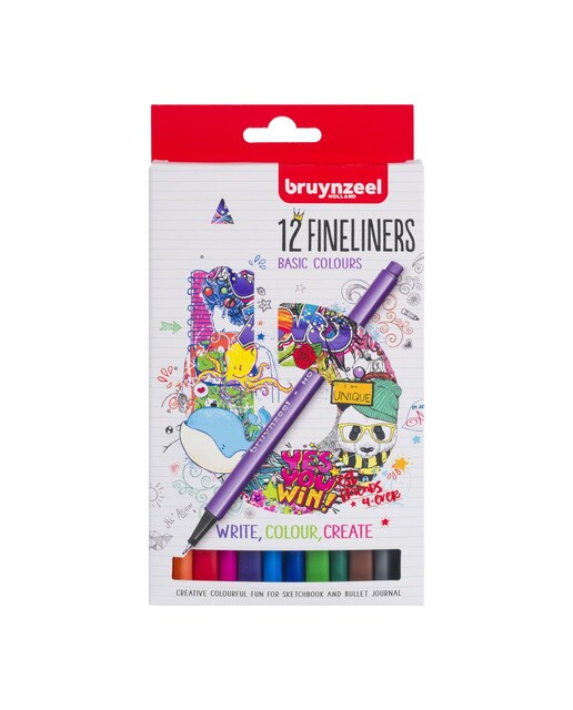 Estojo de 12 Canetas de Feltro de Ponta Fina de Várias Cores - Multicolor Multicolor-1