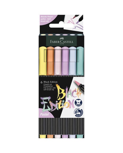 Imagem 0 de Estojo de Cartão de 6 Marcadores Black Edition Ponta de Pincel - Cores Pastel