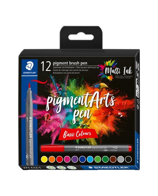 12 Rotuladores punta de fibra con punta pincel de firmeza media Staedtler colores surtidos