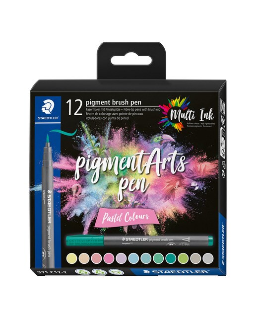 Imagen 0 de 12 Rotuladores punta de fibra con punta pincel de firmeza media Staedtler colores pastel