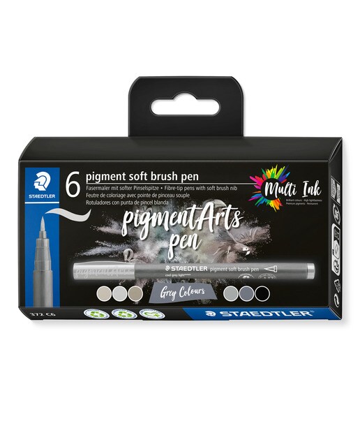 Imagen 0 de 6 Rotuladores punta de fibra con punta pincel de firmeza suave Staedtler colores grises y negros