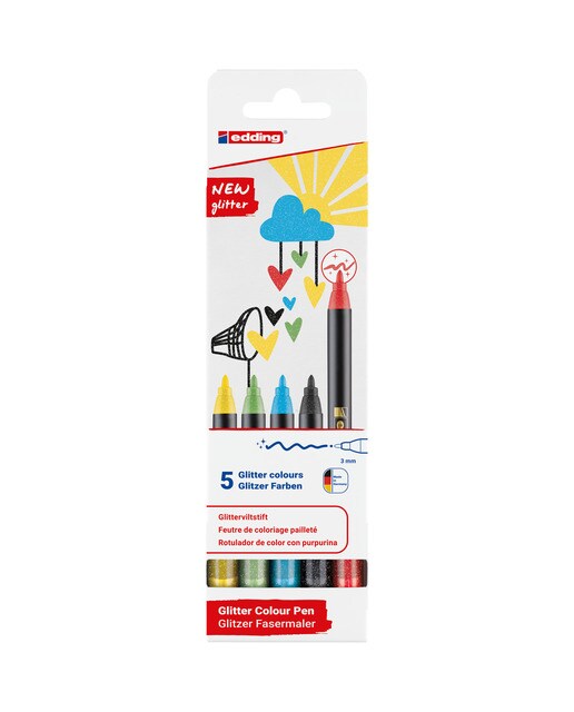 Pack con 5 rotuladores 1200 glitter Edding colores surtidos Multicolor-1
