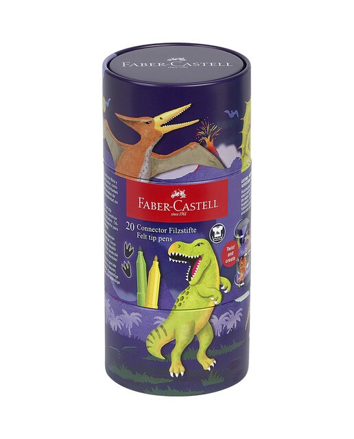 Caixa de presente com 20 marcadores de conector da série dinossauro Faber-Castell Multicolor-1