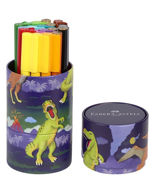 Caixa de presente com 20 marcadores de conector da série dinossauro Faber-Castell Multicolor-3