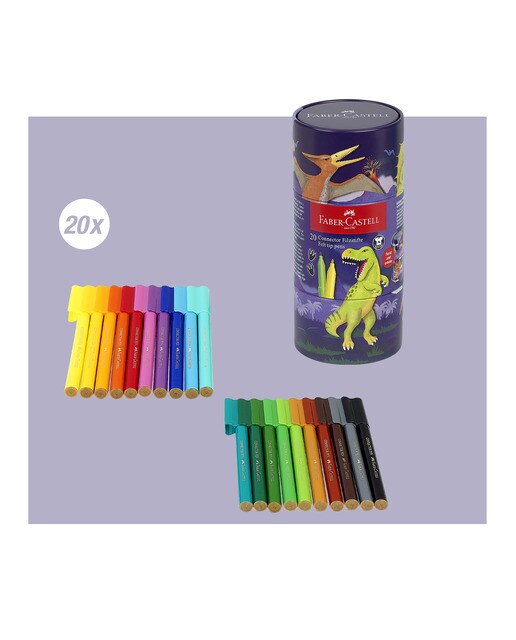Caixa de presente com 20 marcadores de conector da série dinossauro Faber-Castell Multicolor-4