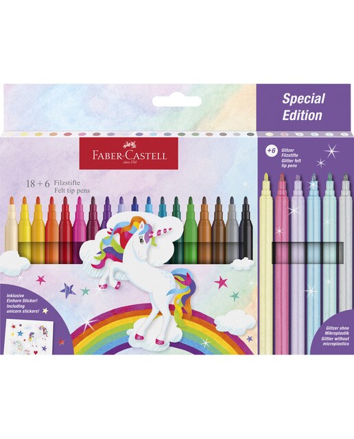 Pack 18 + 6 rotuladores escolares unicornio Faber-Castell Multicolor-1