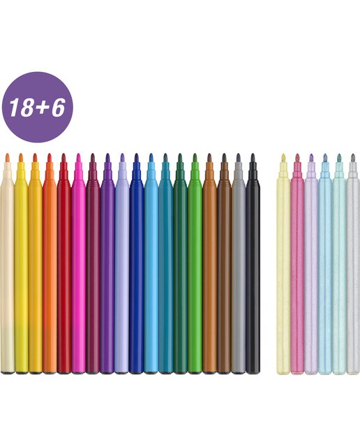 Pack 18 + 6 rotuladores escolares unicornio Faber-Castell Multicolor-3
