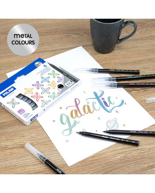 Caixa de 6 Marcadores com Ponta de Pincel - Cores Metalizadas Multicolor-4