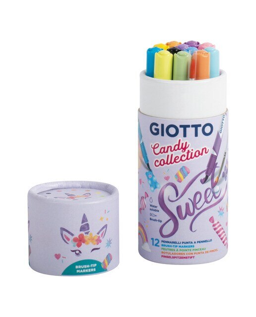 Frasco de marcadores 12 unidades Turbo Soft Brush Candy Collection Giotto, cores pastel Multicolor-2