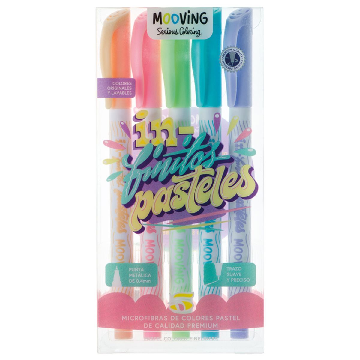 5 marcadores microfibras pastel Mooving Transparente-1