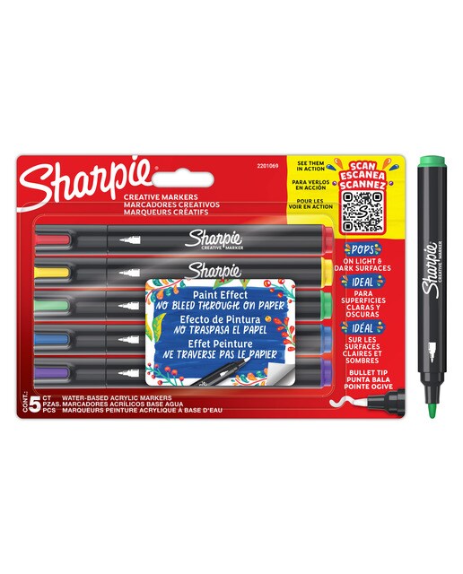 Caixa de 5 Marcadores de Pintura Acrílica Sharpie Ponta Redonda - Cores Sortidas Multicolor-1
