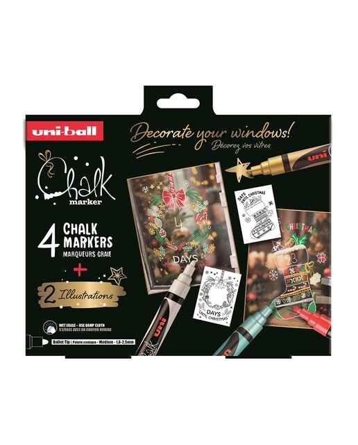 Imagem 0 de Marcadores de giz líquido 1,8 - 2,5 mm Conjunto de giz de Natal 4P Uni-Ball