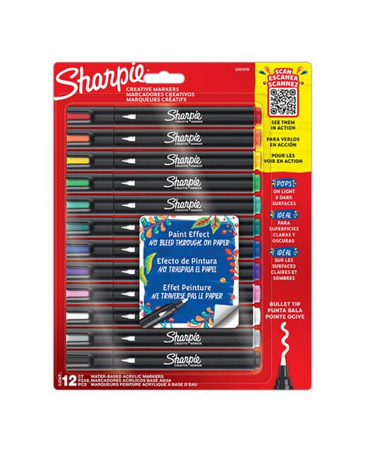 Imagem 0 de Marcadores de pintura acrílica Sharpie ponta redonda 12 unidades cores - Artigo Sortido. Envio realizado de forma aleatória