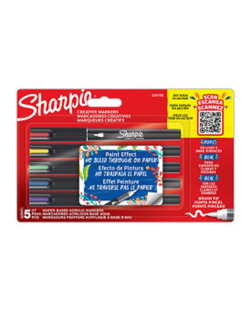 Imagem 0 de Marcadores de pintura acrílica Sharpie ponta pincel 5 unidades cores - Artigo Sortido. Envio realizado de forma aleatória