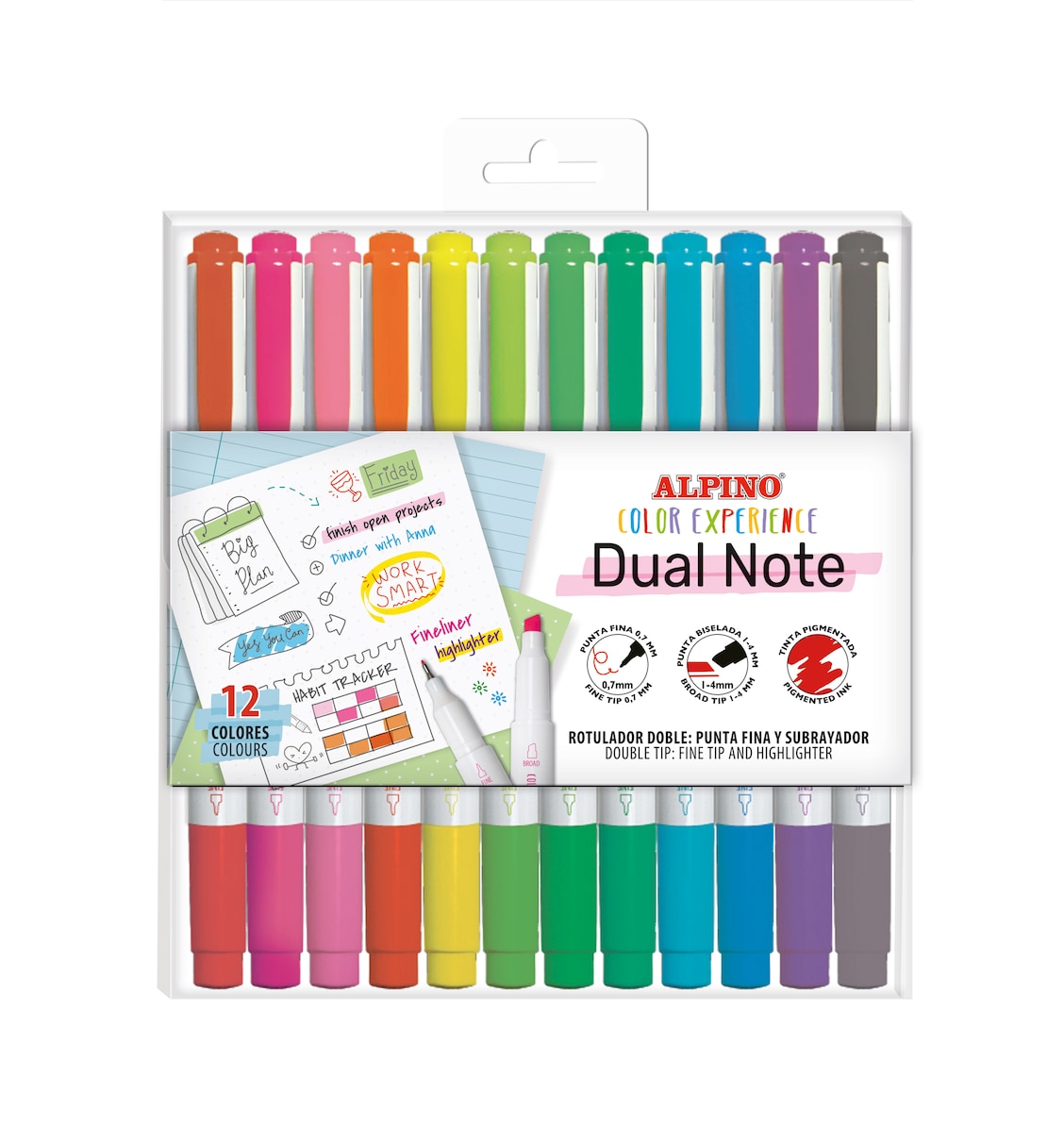Conjunto de 12 marcadores dual note color experience 2