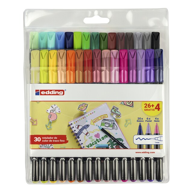 Imagen 0 de Estuche con 30 unidades Edding 1200 surtido con colores normales, pastel y neón.