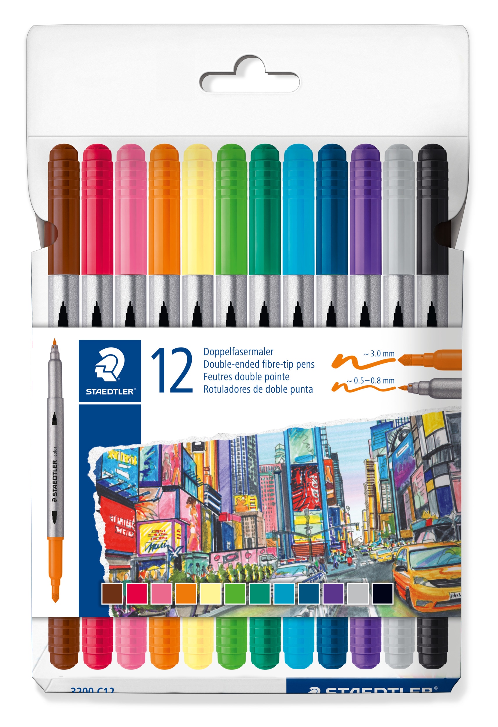 Conjunto de 12 marcadores de ponta dupla STAEDTLER 3200 Multicolor-1