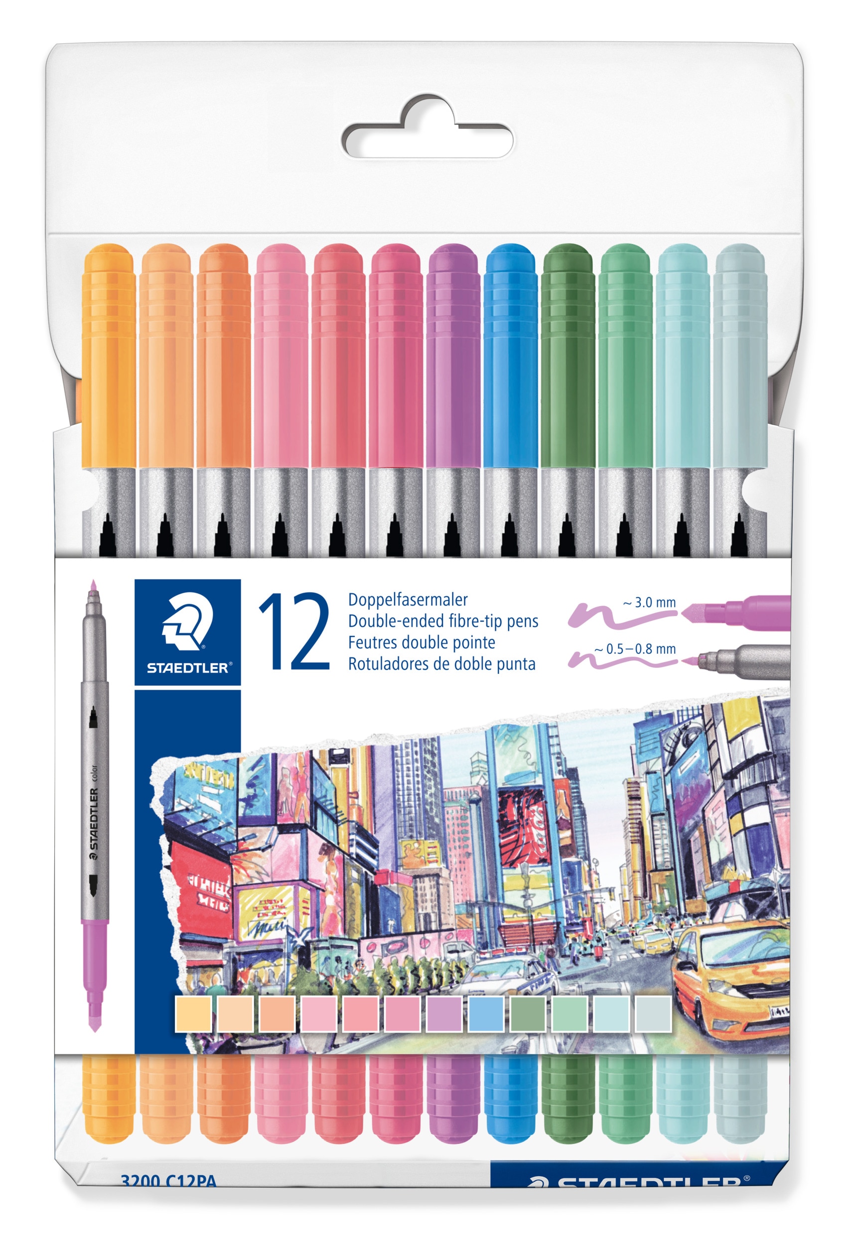 Pack 12 rotuladores doble punta STAEDTLER 3200 pastel Multicolor-1