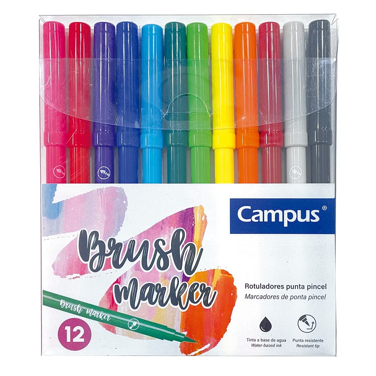 Imagen 0 de Pack 12 rotuladores punta pincel Campus multicolor