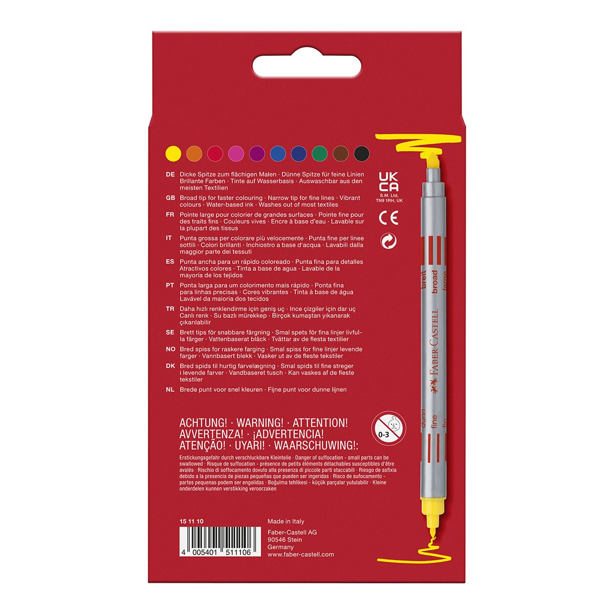 Marcador Faber-Castell Ponta Dupla Fibre-Tip - 10 Unidades Multicolor-2