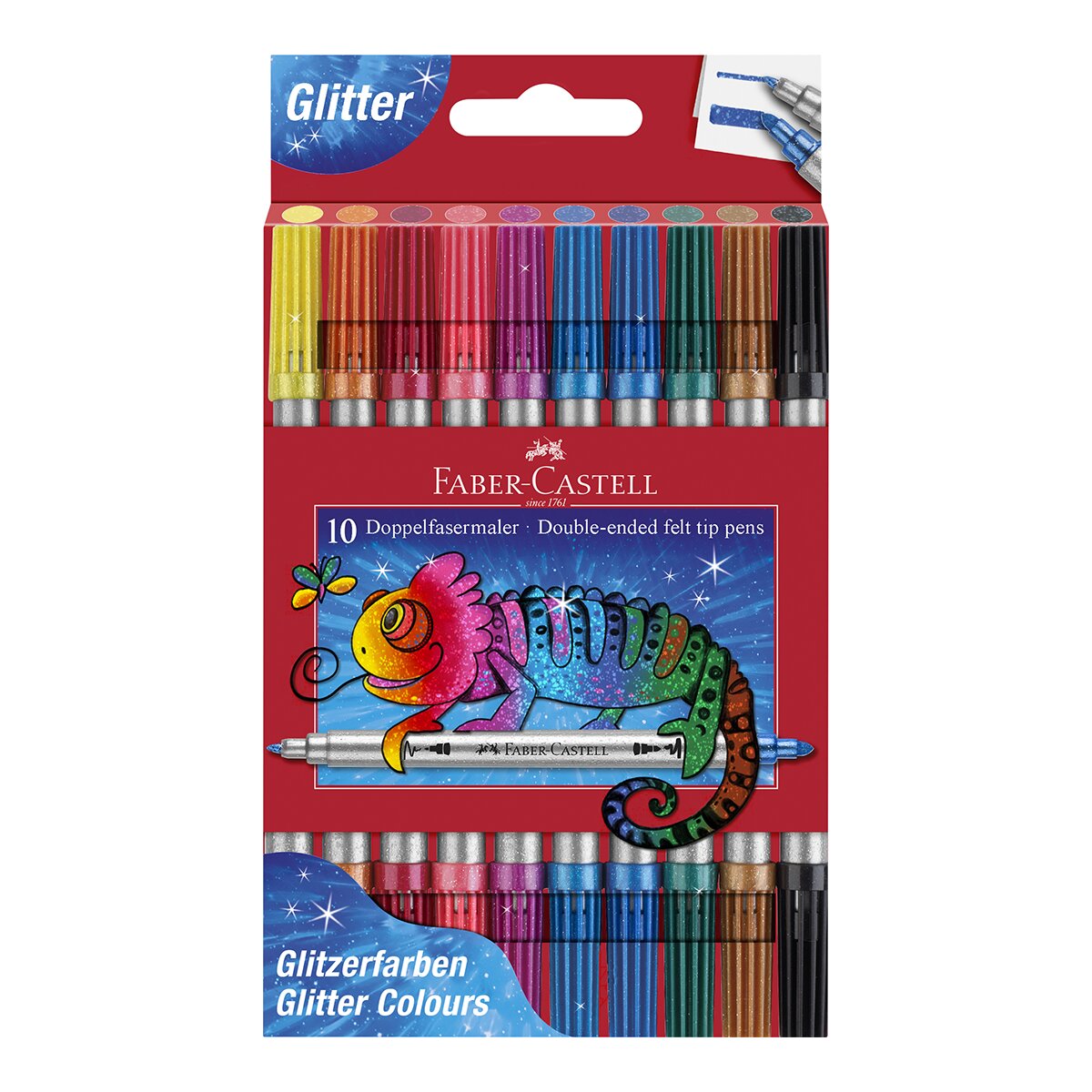 Imagem 0 de Caixa de 10 Marcadores Dubla Ponta Glitter Faber-Castell Cores Sortidos