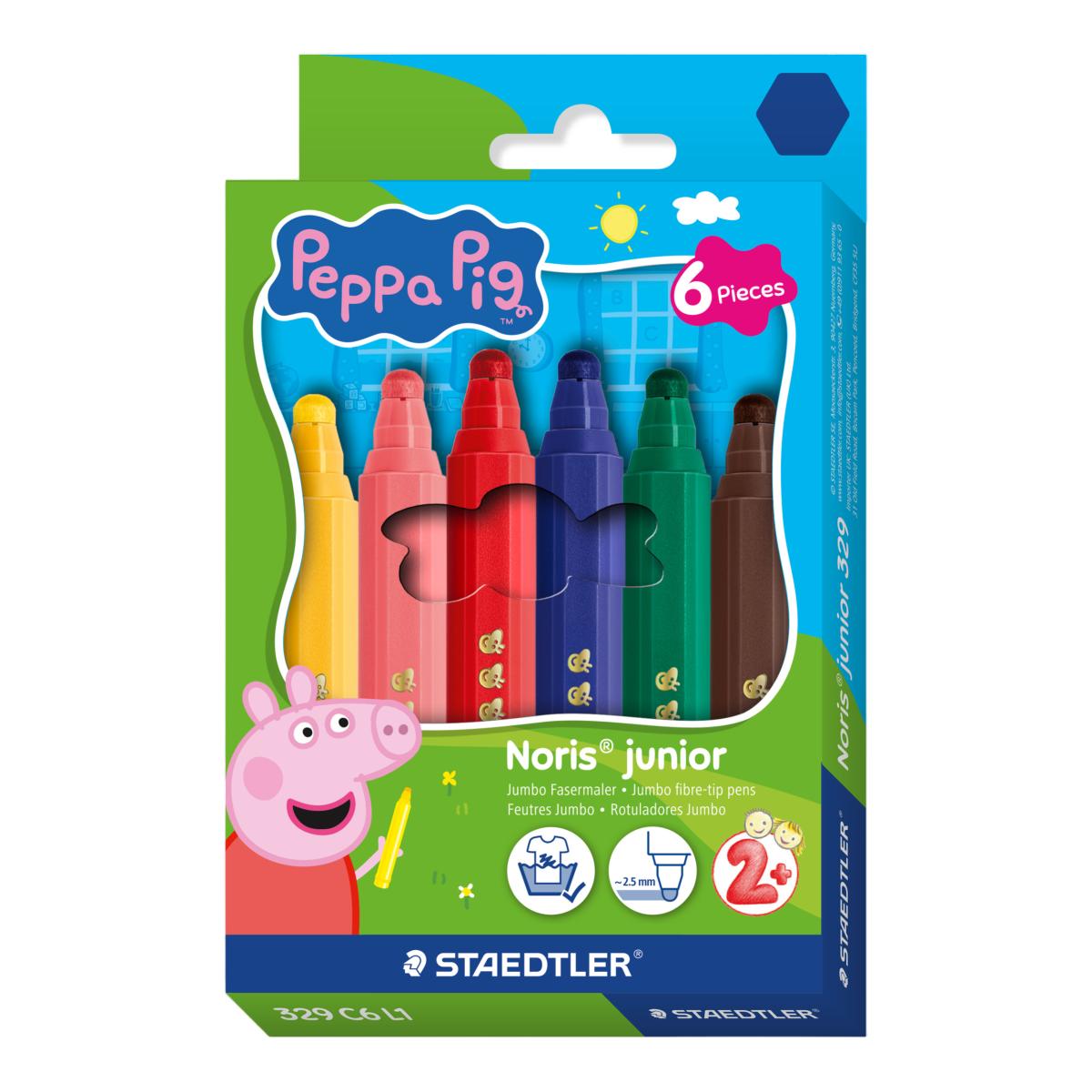 Imagem 0 de Conjunto de 6 Marcadores Design Peppa Pig, Corpo Hexagonal e Ponta Resistente a Pressão - Cores Sortidas