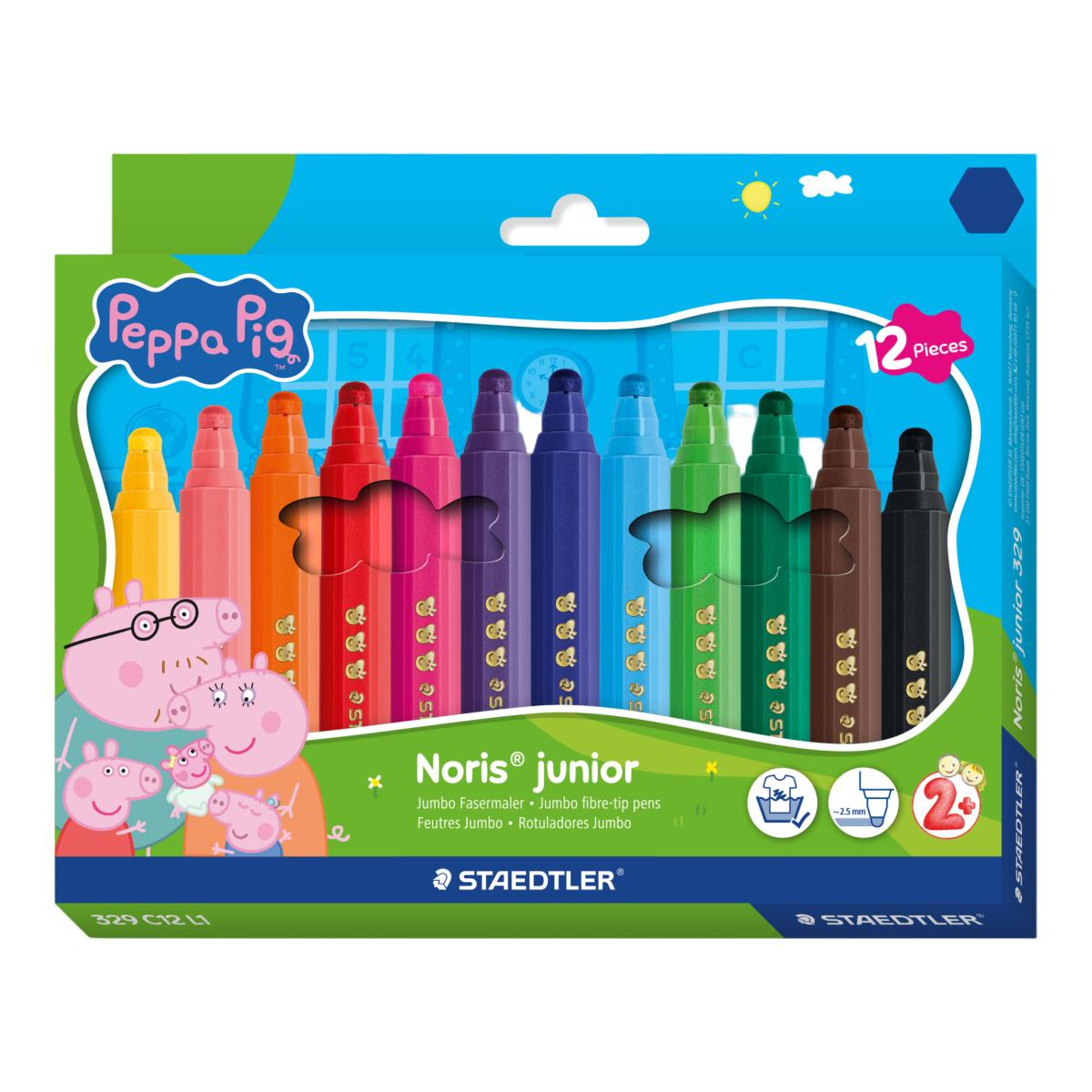Imagem 0 de Conjunto de 12 Marcadores Design Peppa Pig, Corpo Hexagonal e Ponta Resistente a Pressão - Cores Sortidas