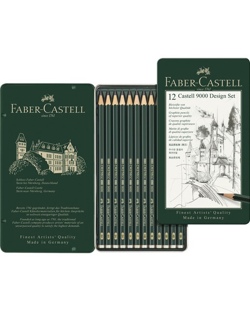 Imagem 0 de Estojo de Metal com 12 Lápis CASTELL 9000 Desenho Faber Castell