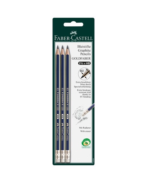 3 Lápis com Borracha HB Grafite Faber Castell Azul / Dourado-1