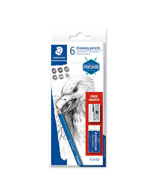 Conjunto de lápis de grafite Lumograph com elástico e afia grátis 1