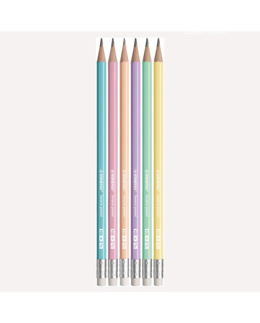 Estojo com 6 Lápis de Grafite com Borracha Swano - Pastel Multicolor Multicolor-2