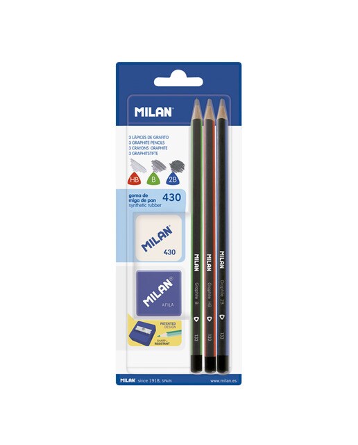 Blister de 3 Lápis Triangulares de Grafite + Afias + Borracha 430 Multicolor-1