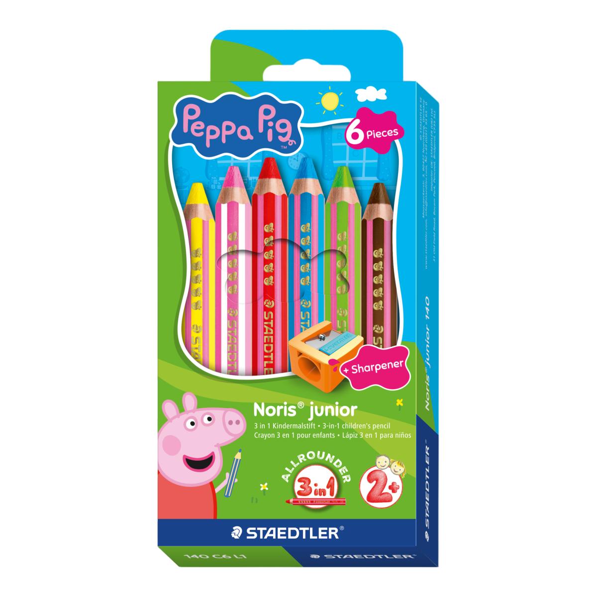 Imagem 0 de Conjunto de 6 Lápiz Design Peppa Pig, Cores + Afiador de Lápiz. Lápiz de Cor Extra Grosso 3 em 1 - Cores Sortidas