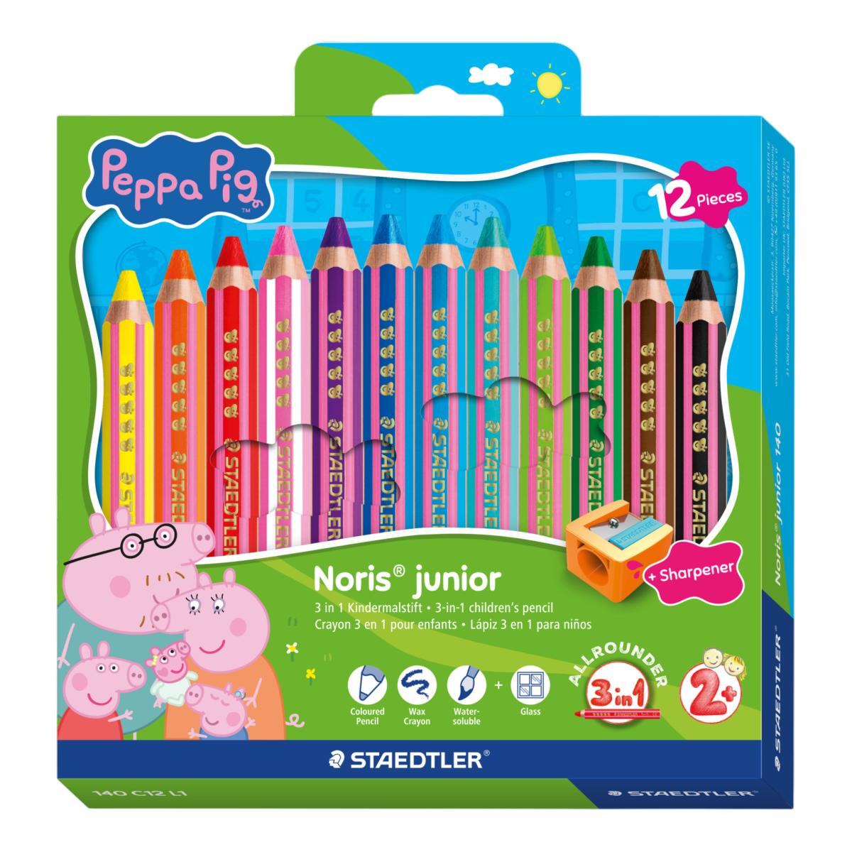 Imagem 0 de Conjunto de 12 Lápiz Design Peppa Pig, Cores + Afiador de Lápiz. Lápiz de Cor Extra Grosso 3 em 1 - Cores Sortidas