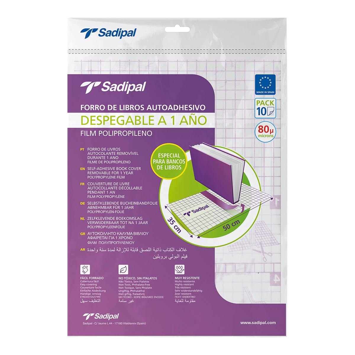 Imagen 0 de Forro de libros adhesivo despegable en hojas de 0,50x35cm SADIPAL transparente