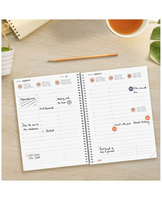Agenda sin fechar Mytime E10 - 155x212 mm semana vista vertical Finocam internacional multilingüe 4