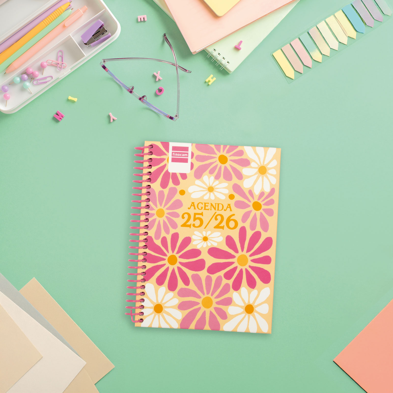 Agenda curso 2025-2026 Diva 1/8-120x164 mm semana vista horizontal Spring Finocam multilingüe Multicolor-2
